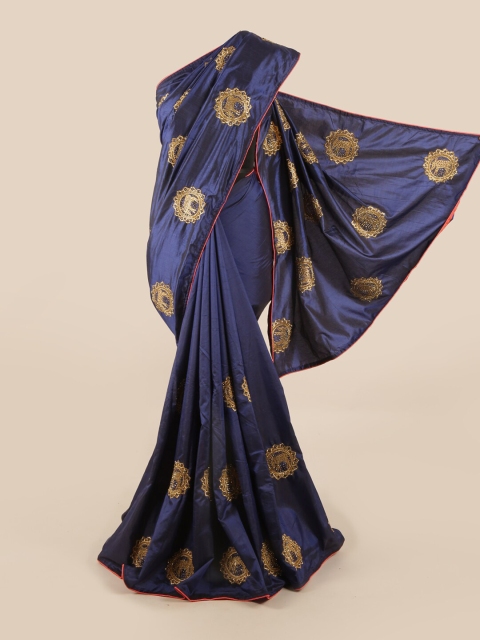 

Pothys Blue & Gold-Toned Ethnic Motifs Sequinned Art Silk Saree