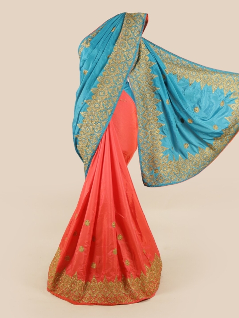

Pothys Blue & Orange Embellished Art Silk Saree