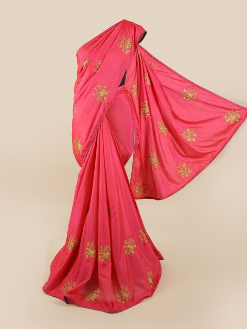 

Pothys Pink & Gold-Toned Floral Embroidered Art Silk Saree