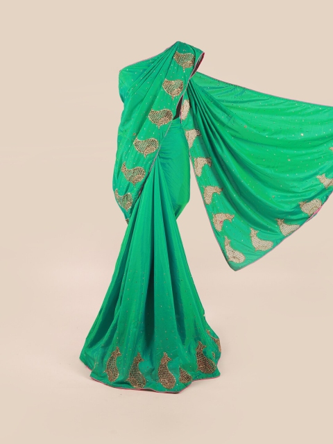 

Pothys Green & Gold-Toned Embellished Art Silk Saree