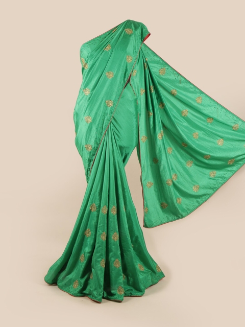 

Pothys Green & Golden Floral Art Silk Saree