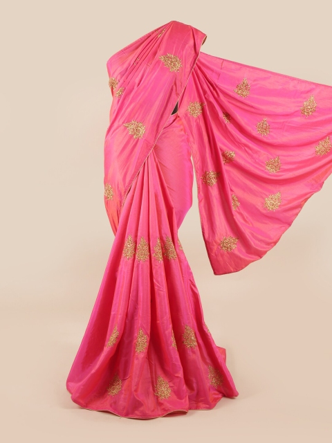 

Pothys Pink & Golden Floral Art Silk Saree