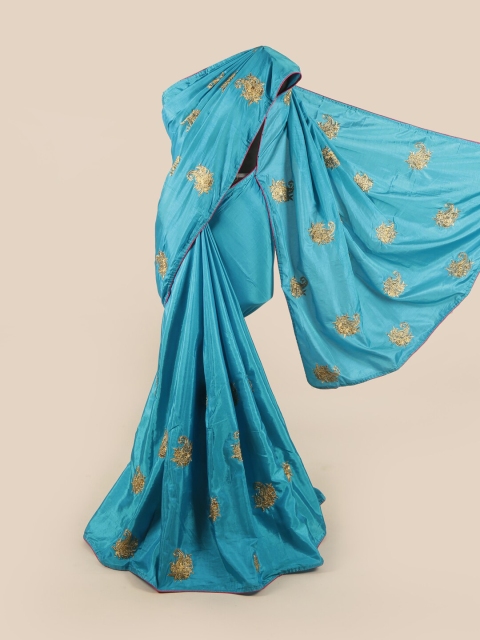 

Pothys Blue & Gold-Toned Floral Art Silk Saree