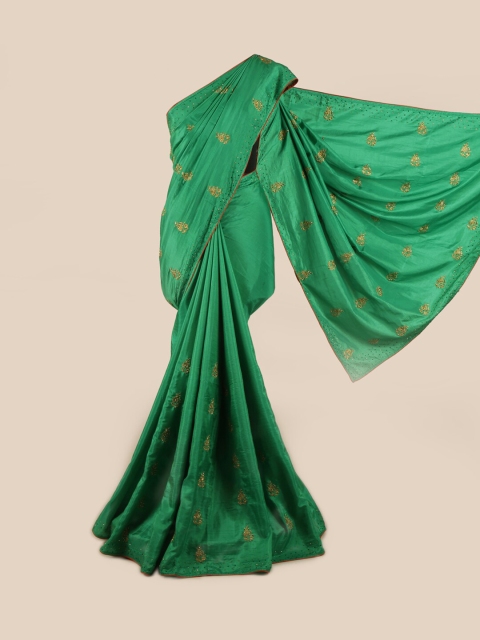 

Pothys Green & Gold-Toned Embellished Art Silk Saree