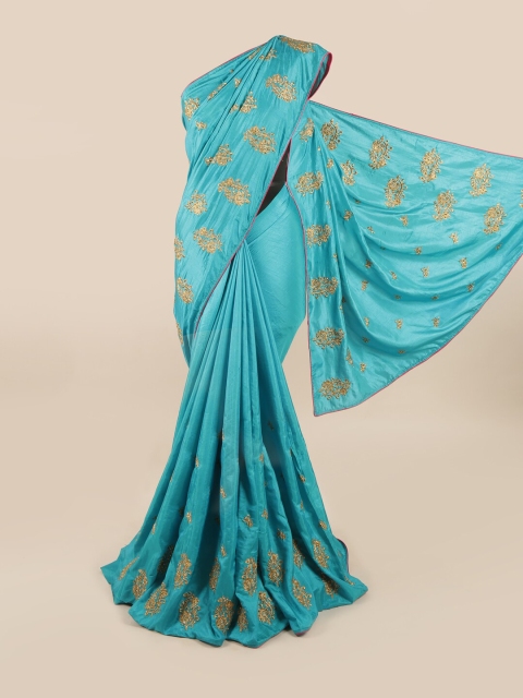 

Pothys Blue & Gold-Toned Floral Art Silk Saree