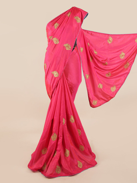 

Pothys Pink & Golden Embellished Art Silk Saree