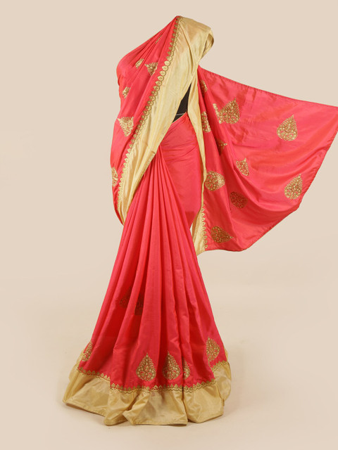 

Pothys Pink & Cream-Coloured Embellished Art Silk Saree