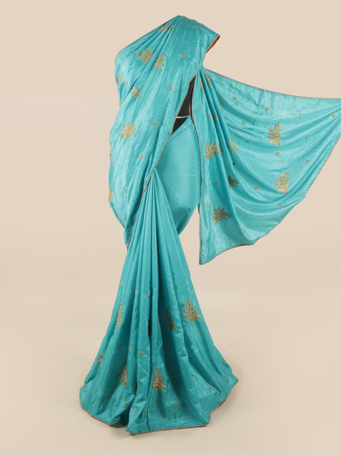 

Pothys Blue & Gold-Toned Ethnic Motifs Sequinned Art Silk Saree
