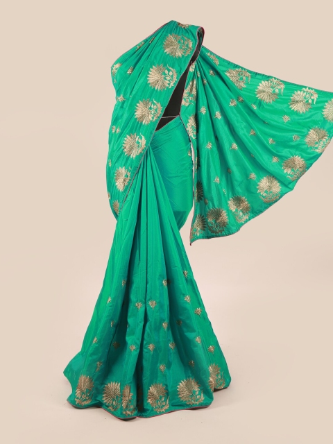 

Pothys Green & Gold-Toned Floral Embroidered Art Silk Saree