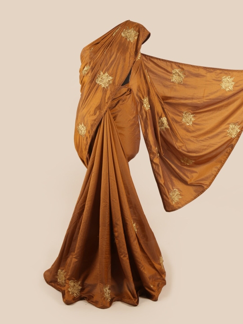 

Pothys Brown & Gold-Toned Floral Art Silk Saree