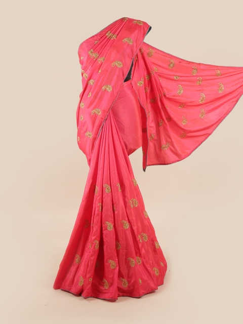 

Pothys Pink & Golden Embellished Art Silk Saree