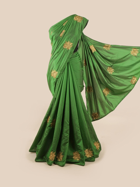 

Pothys Green & Gold-Toned Floral Art Silk Saree