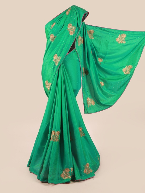 

Pothys Green & Gold-Toned Floral Art Silk Saree