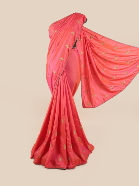 

Pothys Pink & Gold-Toned Floral Art Silk Saree