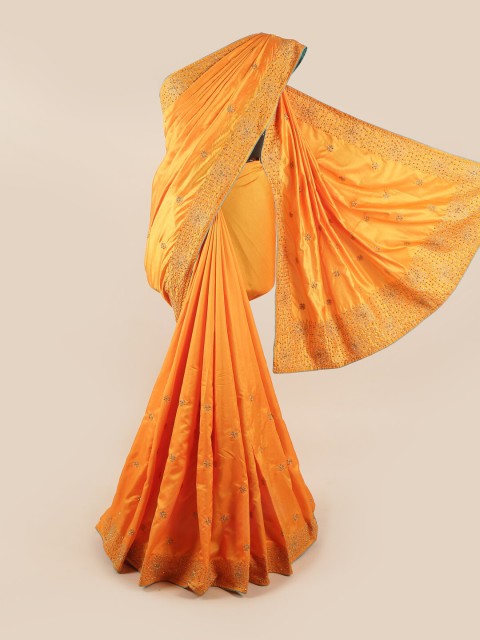 

Pothys Yellow & Golden Floral Art Silk Saree