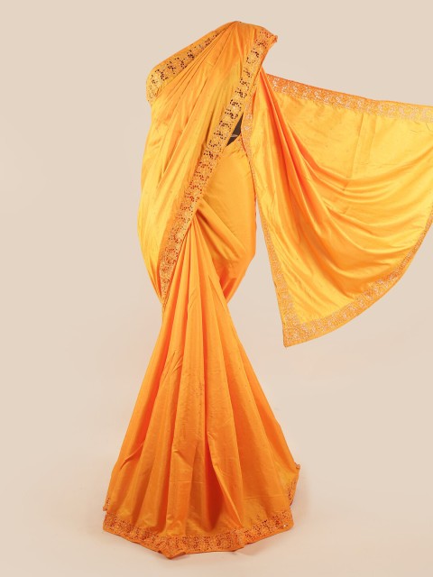 

Pothys Yellow Embellished Beads & Stones Art Silk Saree