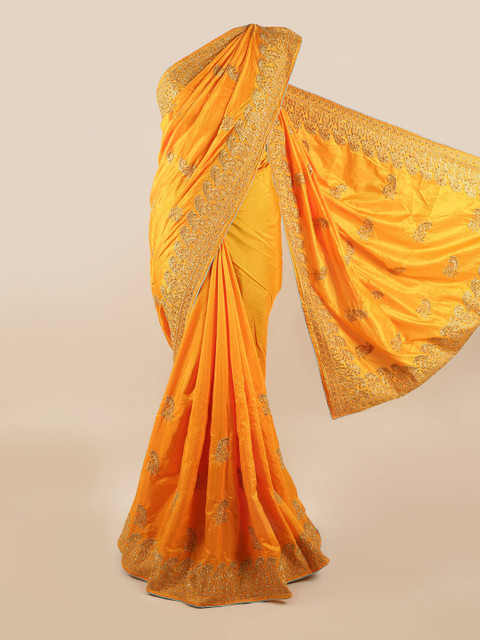 

Pothys Yellow & Golden Embellished Art Silk Saree