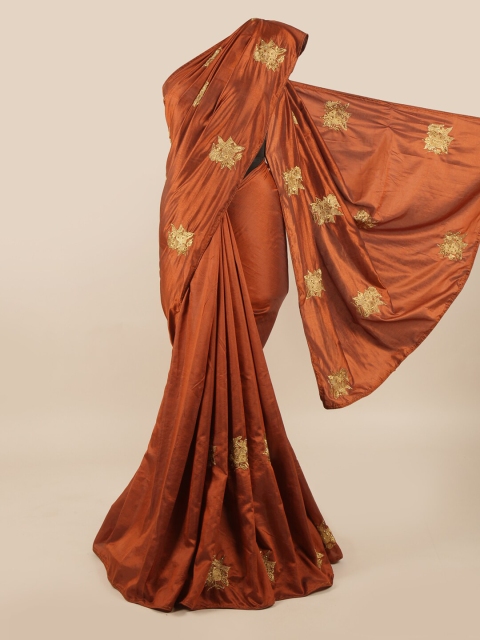 

Pothys Brown & Gold-Toned Floral Art Silk Saree