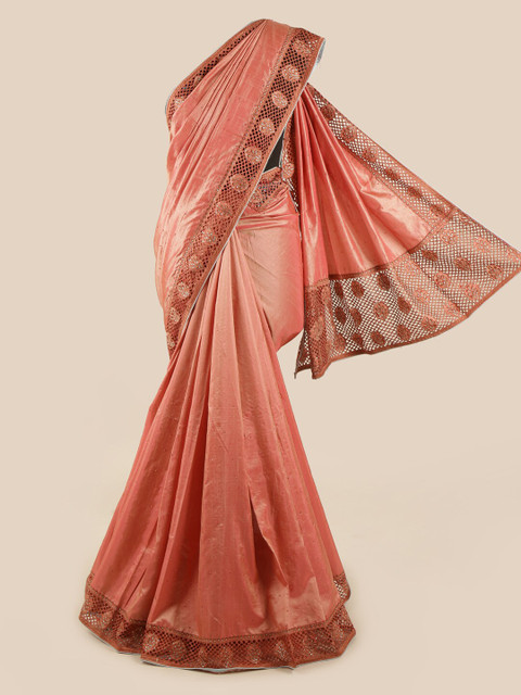 

Pothys Pink & Transparent Ethnic Motifs Art Silk Saree