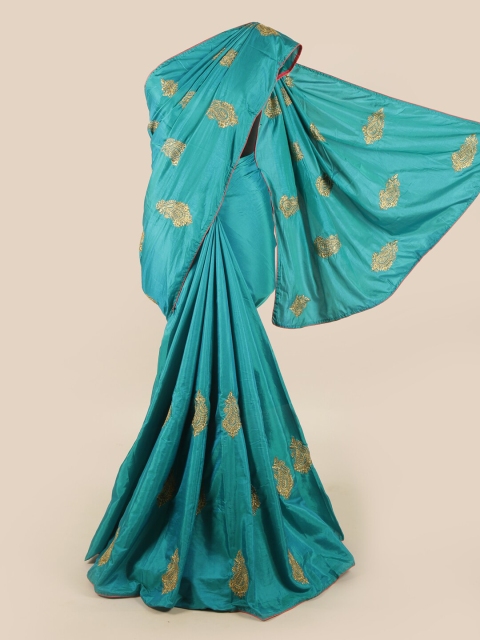 

Pothys Blue & Gold-Toned Ethnic Motifs Art Silk Saree