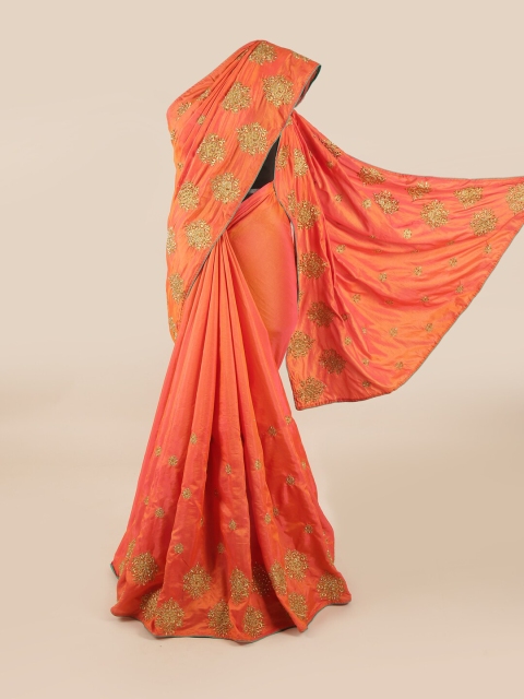 

Pothys Orange & Gold-Toned Floral Art Silk Saree