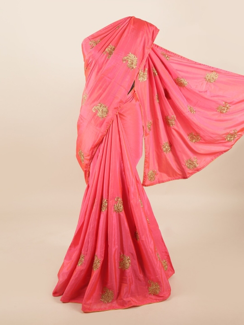 

Pothys Pink & Golden Floral Art Silk Saree