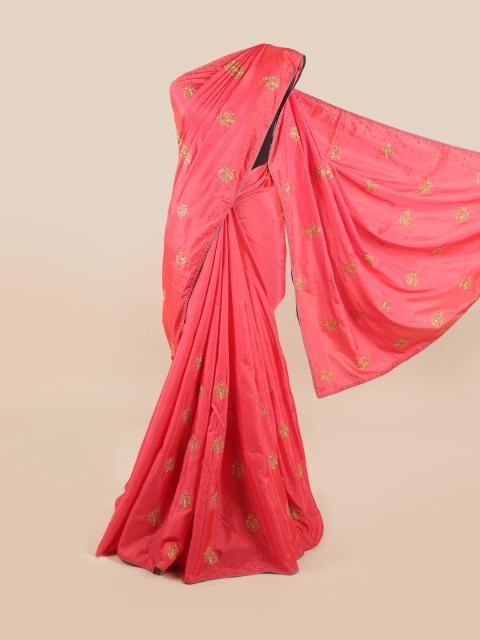 

Pothys Pink & Gold-Toned Floral Art Silk Saree