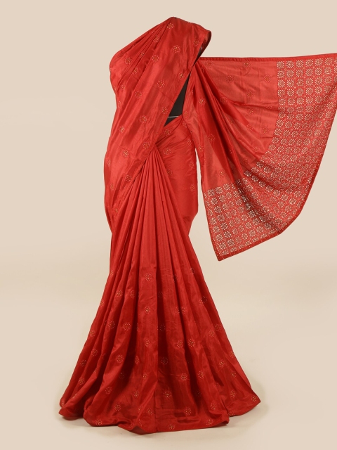 

Pothys Red & Gold-Toned Embellished Art Silk Saree