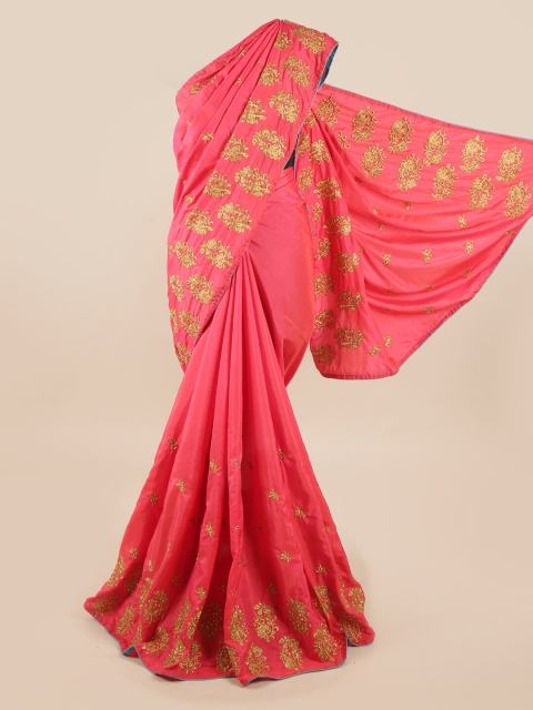 

Pothys Pink & Gold-Toned Floral Art Silk Saree