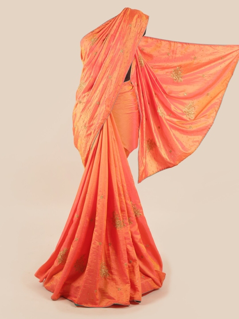 

Pothys Orange & Gold-Toned Ethnic Motifs Sequinned Art Silk Saree