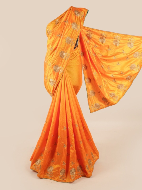 

Pothys Mustard & Gold-Toned Floral Art Silk Saree