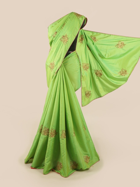 

Pothys Green & Gold-Toned Embellished Art Silk Saree