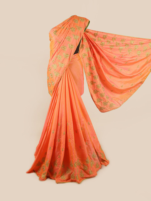 

Pothys Peach-Coloured & Golden Floral Art Silk Saree