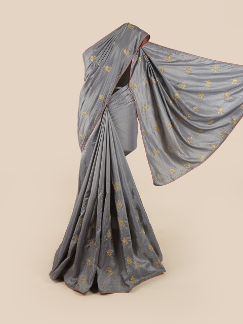 

Pothys Grey Ethnic Motifs Sequinned Art Silk Saree