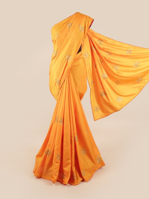 

Pothys Yellow & Gold-Toned Floral Art Silk Saree