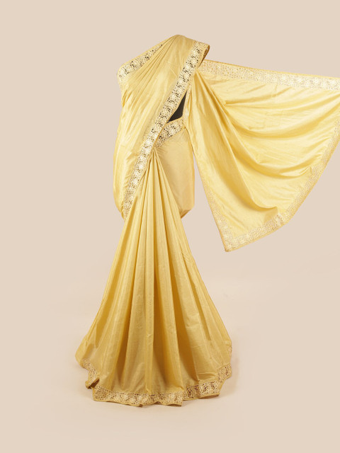 

Pothys Cream-Coloured Embellished Beads and Stones Art Silk Saree