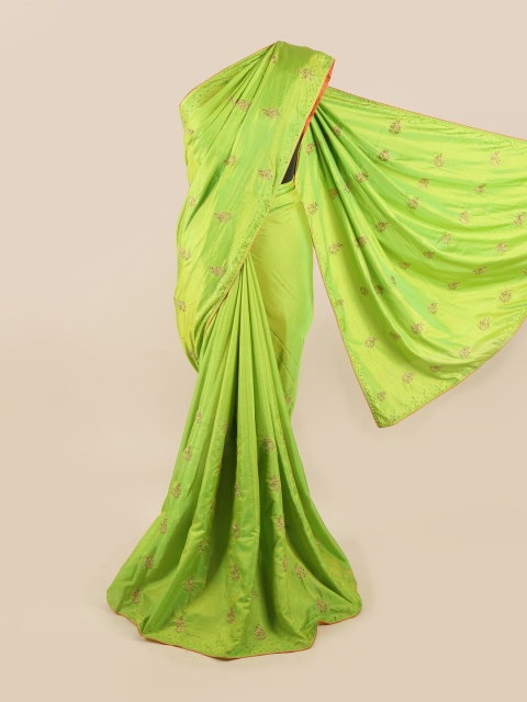 

Pothys Green & Gold-Toned Floral Art Silk Saree