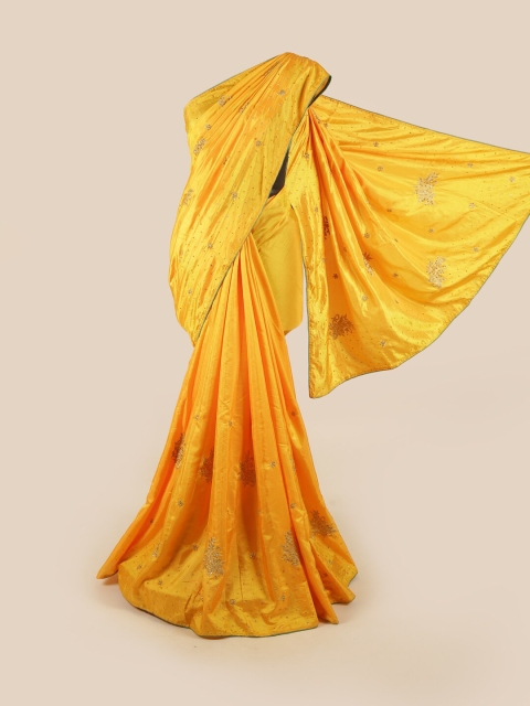 

Pothys Yellow & Gold-Toned Floral Art Silk Saree