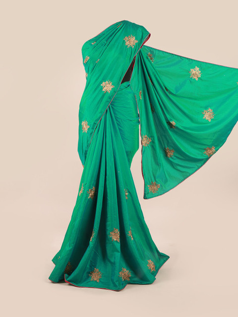 

Pothys Green & Gold-Toned Floral Art Silk Saree