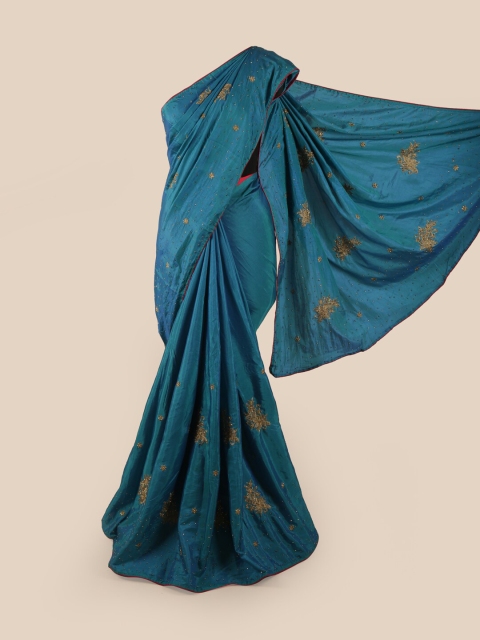 

Pothys Blue & Gold-Toned Embellished Beads and Stones Art Silk Saree