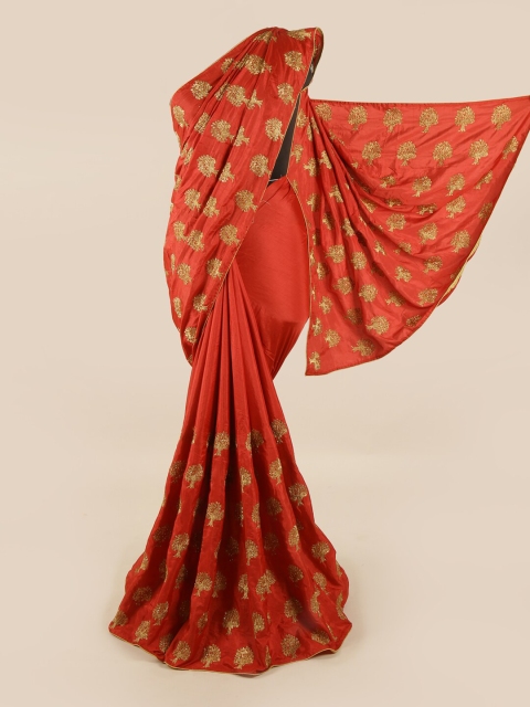 

Pothys Red & Gold-Toned Floral Art Silk Saree
