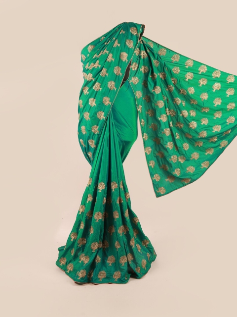 

Pothys Green & Gold-Toned Ethnic Motifs Embroidered Art Silk Saree