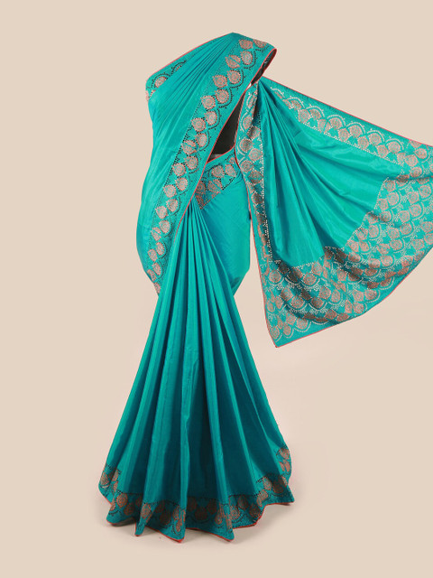 

Pothys Blue & Red Embroidered Art Silk Saree