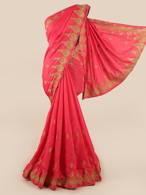 

Pothys Pink & Gold-Toned Ethnic Motifs Art Silk Saree