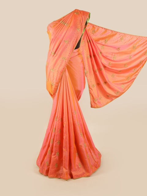 

Pothys Peach-Coloured & Gold-Toned Embellished Art Silk Saree