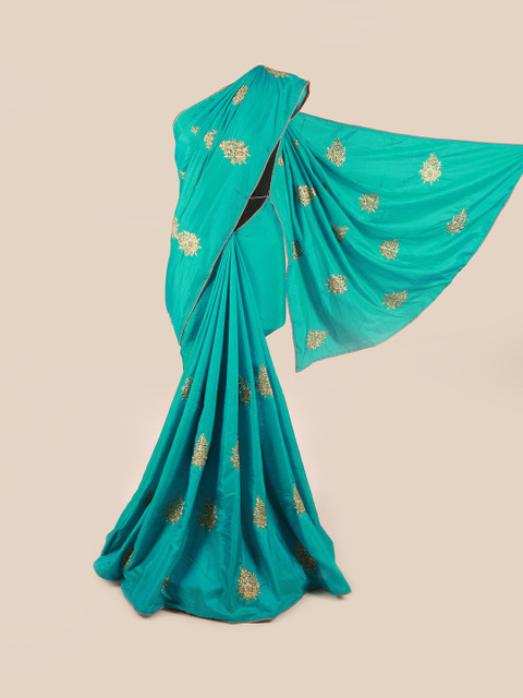 

Pothys Blue & Gold-Toned Floral Art Silk Saree