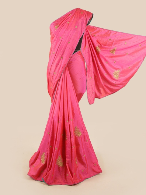 

Pothys Pink & Gold-Toned Embellished Art Silk Saree