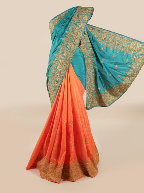 

Pothys Orange & Blue Ethnic Motifs Art Silk Saree