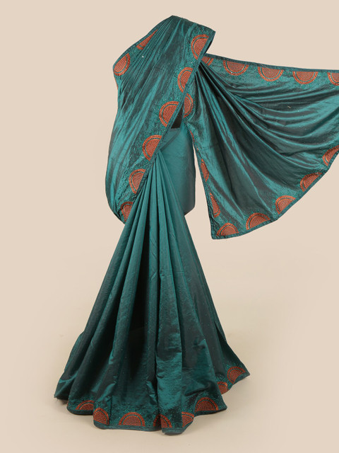

Pothys Blue & Red Embellished Beads and Stones Art Silk Saree