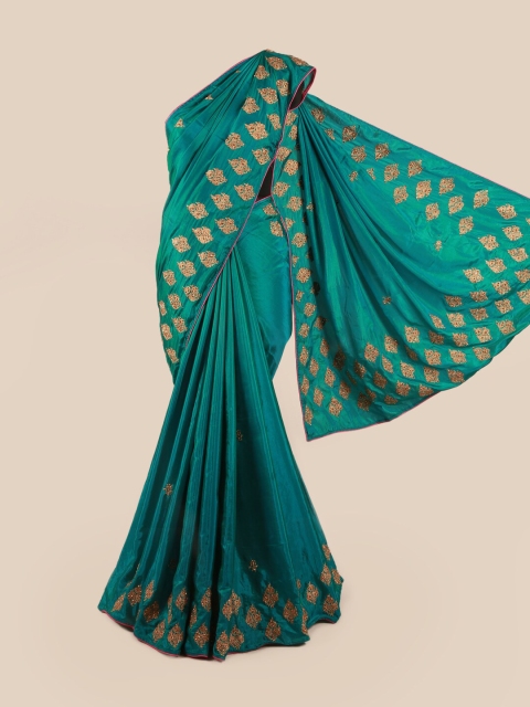 

Pothys Blue & Gold-Toned Embellished Art Silk Saree